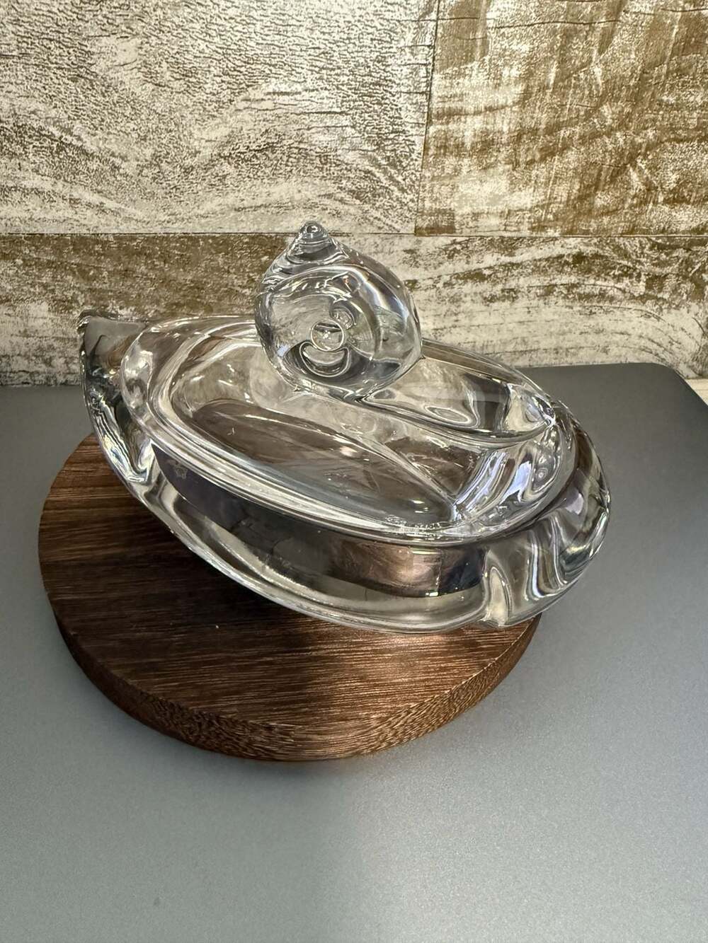 Vintage Duncan Miller Clear Glass Duck Lidded Trinket Dish Holder